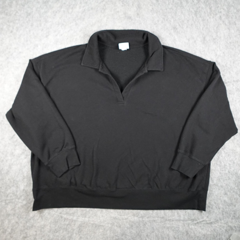 Ava & Viv Top Women 3X Black Long Sleeve Collared V Neck Fleece Sweatshirt Polo